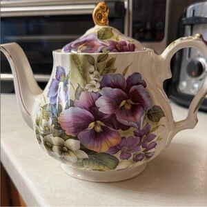 Vintage Windsor England Porcelain Purple Pansy Teapot